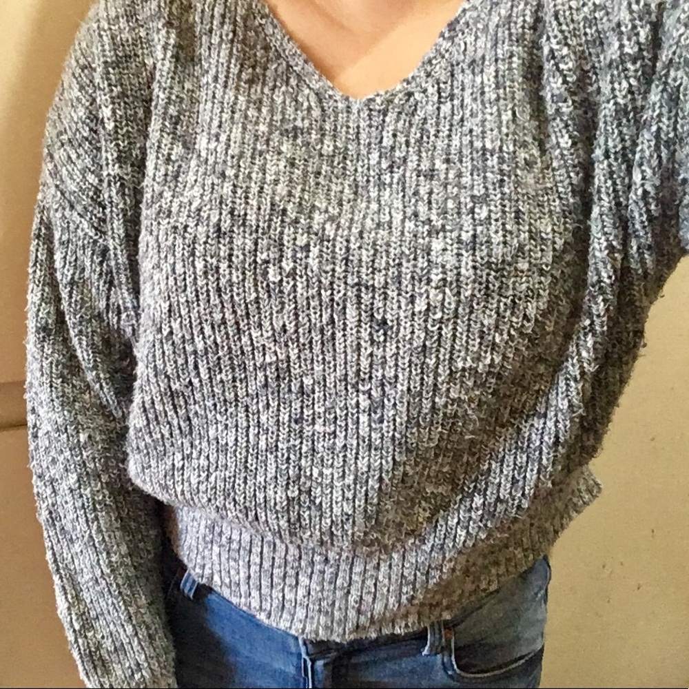 Steven Alan Grey Knit V-Neck Crop Sweater